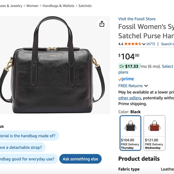 Fossil Black Leather Satchel with Gold Accents - Picture 11 of 11